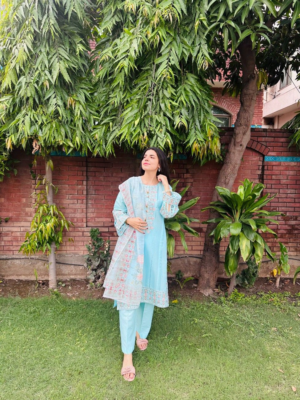 Enchanting Sky Blue Embroidered Suit - ATTIREPRET - Brands Kahani