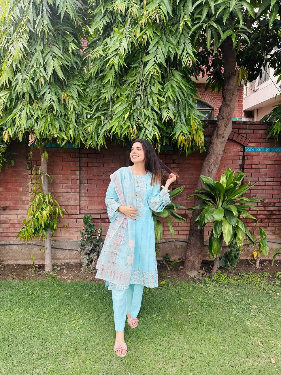 Enchanting Sky Blue Embroidered Suit - ATTIREPRET - Brands Kahani