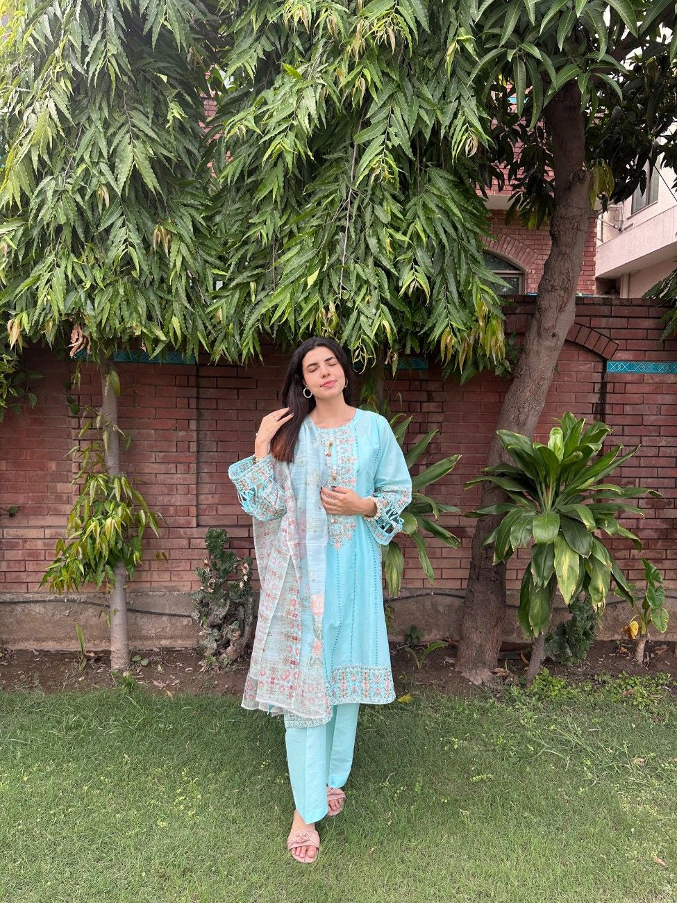 Enchanting Sky Blue Embroidered Suit - ATTIREPRET - Brands Kahani
