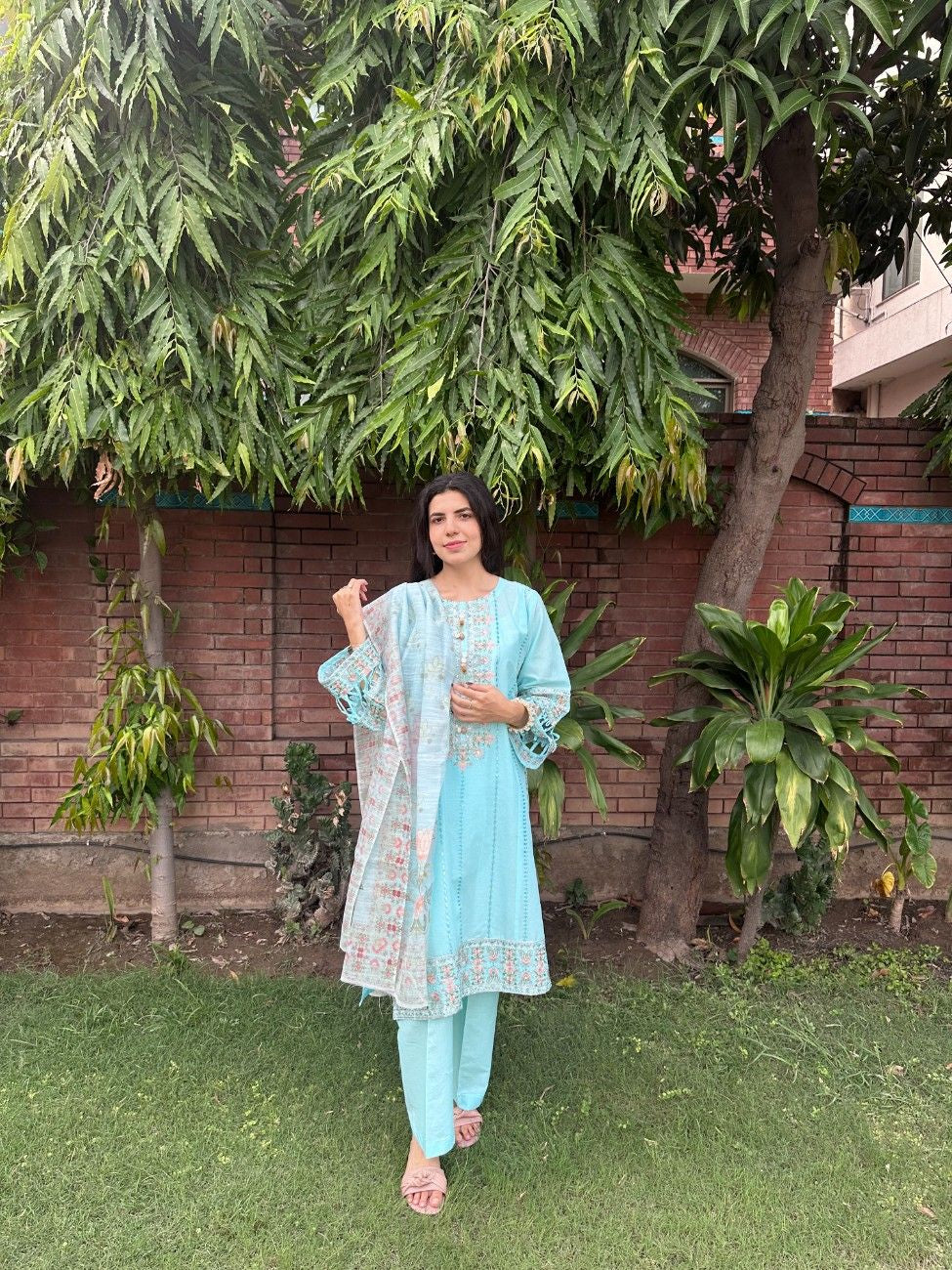 Enchanting Sky Blue Embroidered Suit - ATTIREPRET - Brands Kahani
