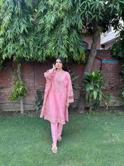 Attirepret - Charming Pink Ready-to-Wear Cotton 3-Piece Suit