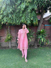 Attirepret - Charming Pink Ready-to-Wear Cotton 3-Piece Suit