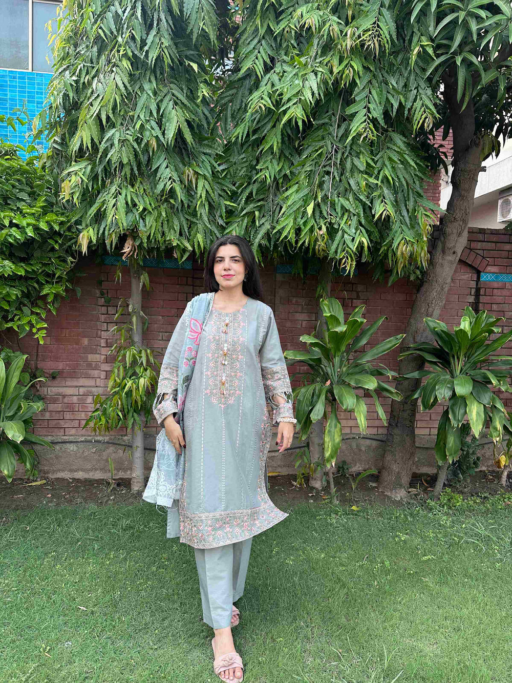 Attirepret - Serene Grey Ready-to-Wear Cotton 3-Piece Suit - Brands Kahani