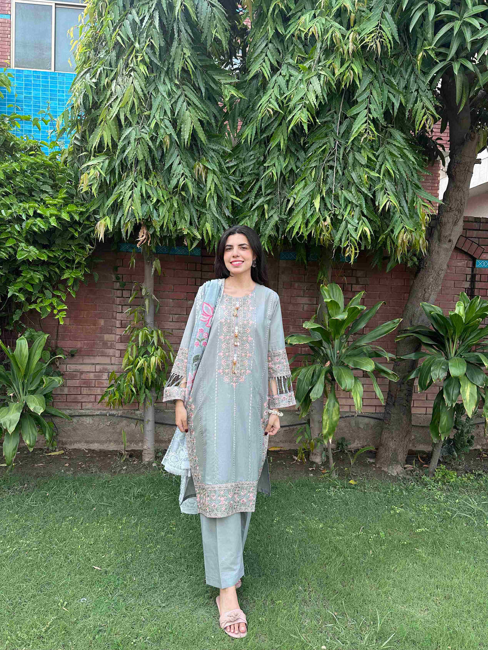 Attirepret - Serene Grey Ready-to-Wear Cotton 3-Piece Suit - Brands Kahani