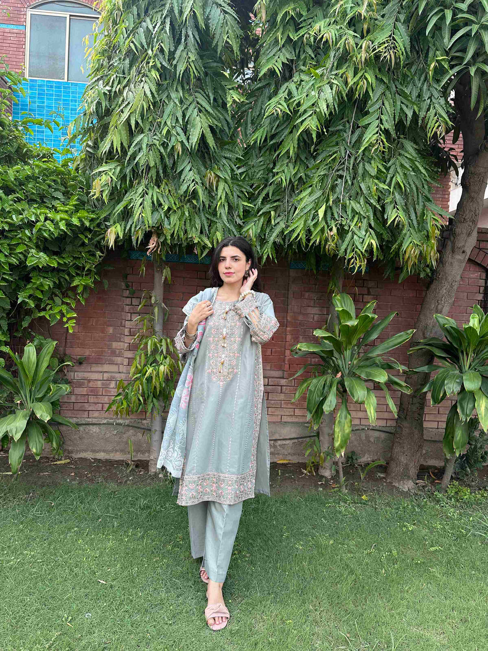 Attirepret - Serene Grey Ready-to-Wear Cotton 3-Piece Suit - Brands Kahani