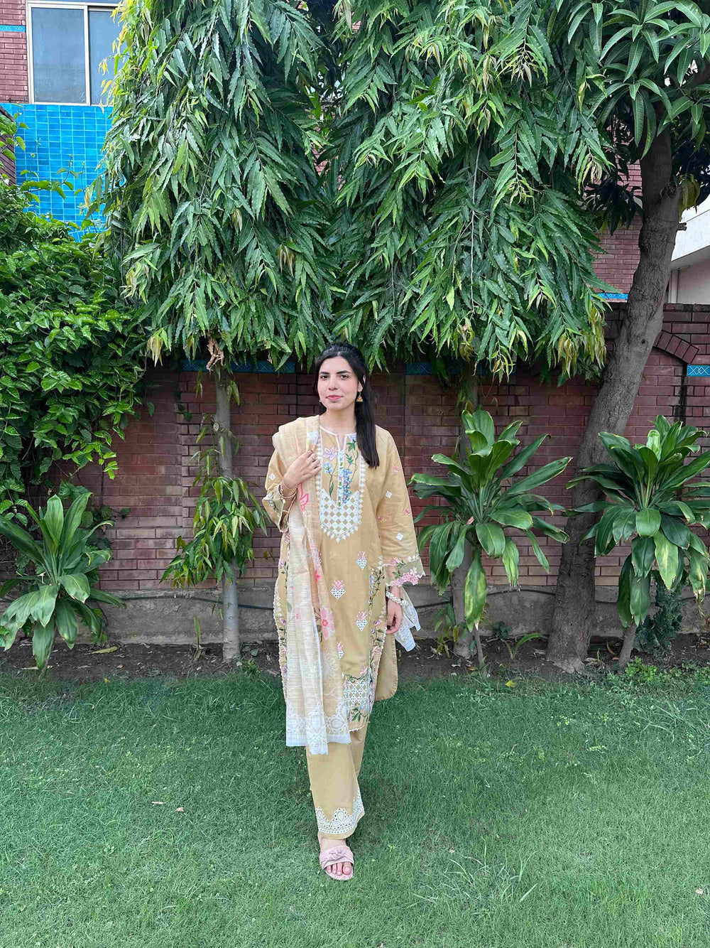 Attirepret - Exquisite Embroidered Cotton 3-Piece Suit - Brands Kahani