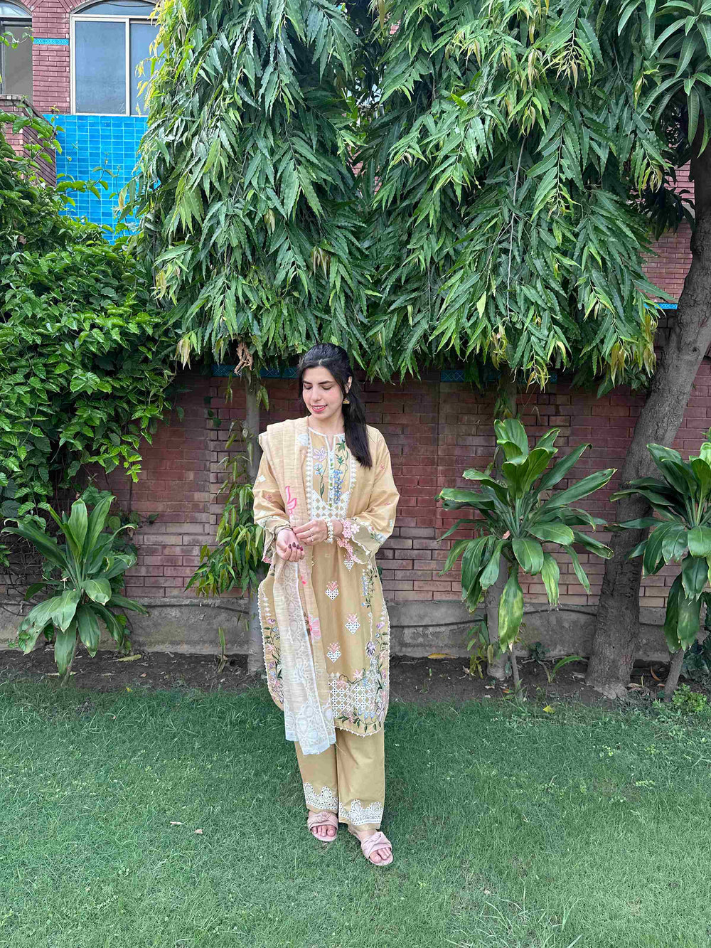 Attirepret - Exquisite Embroidered Cotton 3-Piece Suit - Brands Kahani