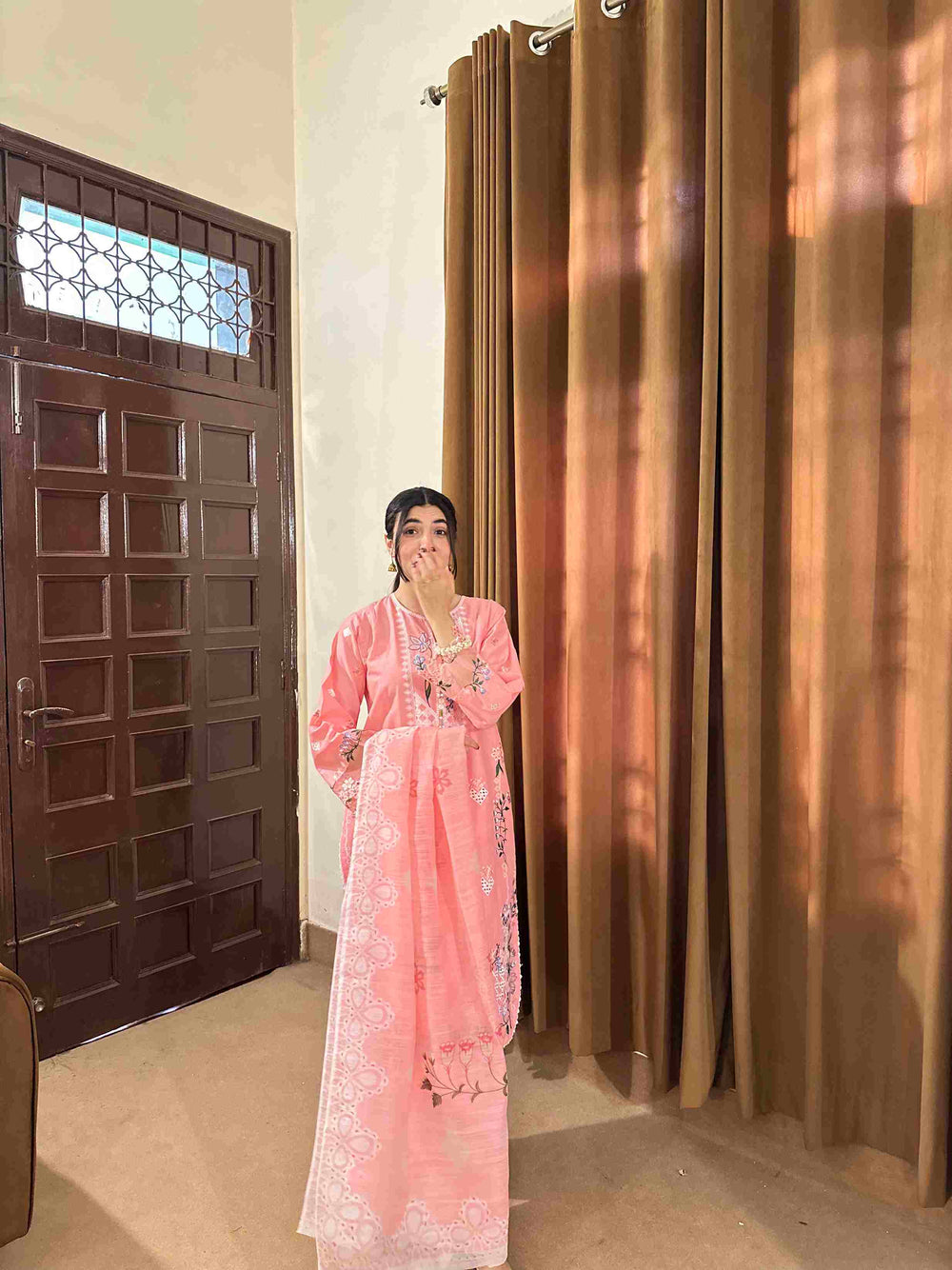 Attirepret Soft Pink 3-Piece Cotton Embroidered - Brands Kahani