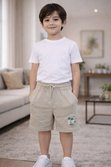 Boys Beige Cotton Shorts Printed Casual Wear