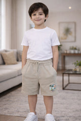 Boys Beige Cotton Shorts Printed Casual Wear
