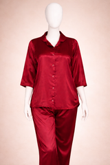 Smarty Pants Women's Silk Satin Comfort fit Shawl Collar Night Suit Pair