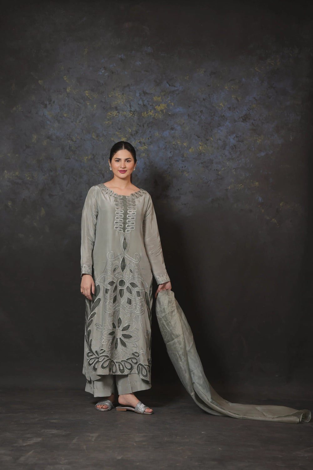 Elegant Grey Embroidered 3-Piece Lawn Suit – Festive Wear - Brands Kahani