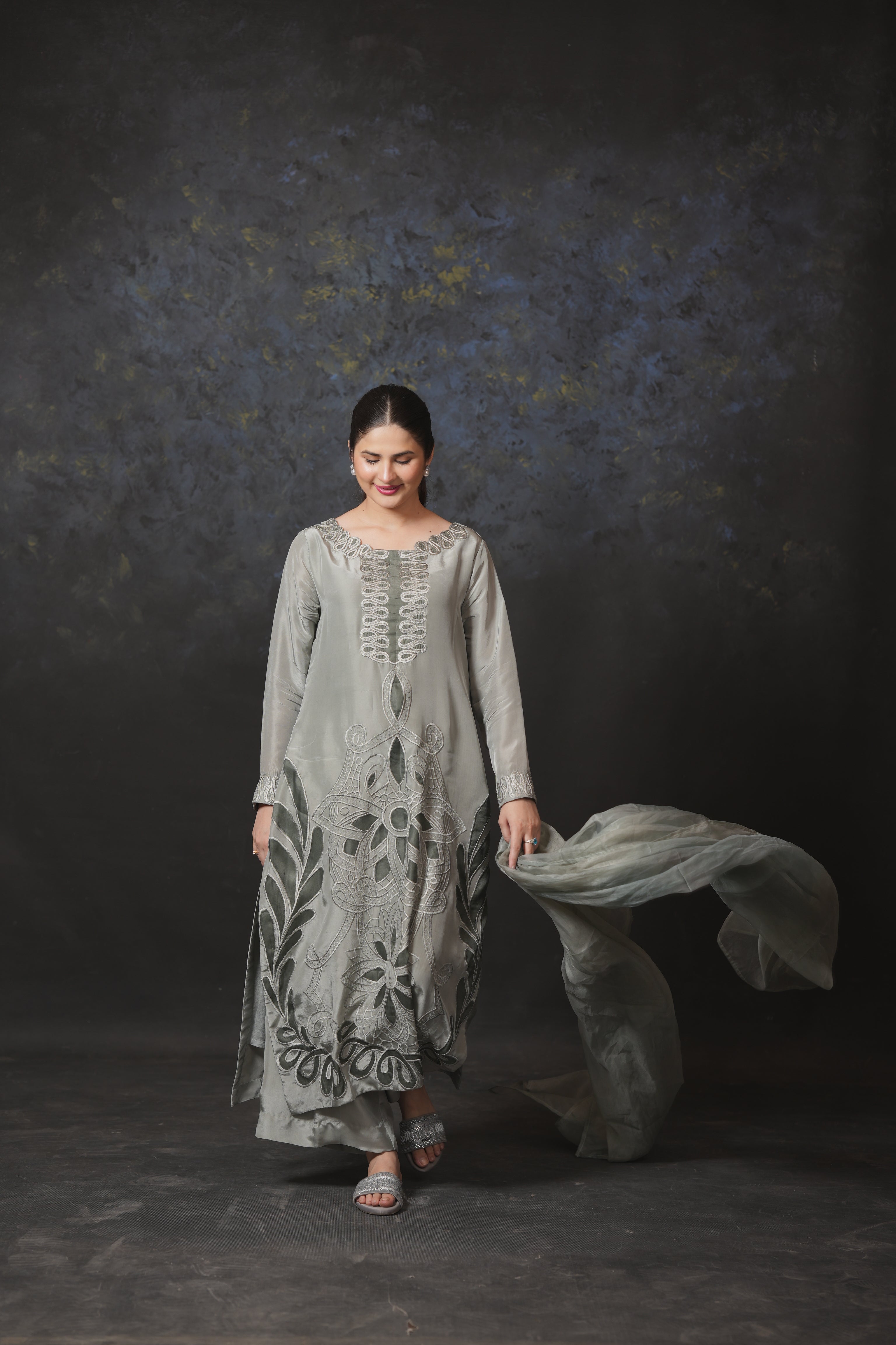Elegant Grey Embroidered 3-Piece Lawn Suit – Festive Wear - Brands Kahani