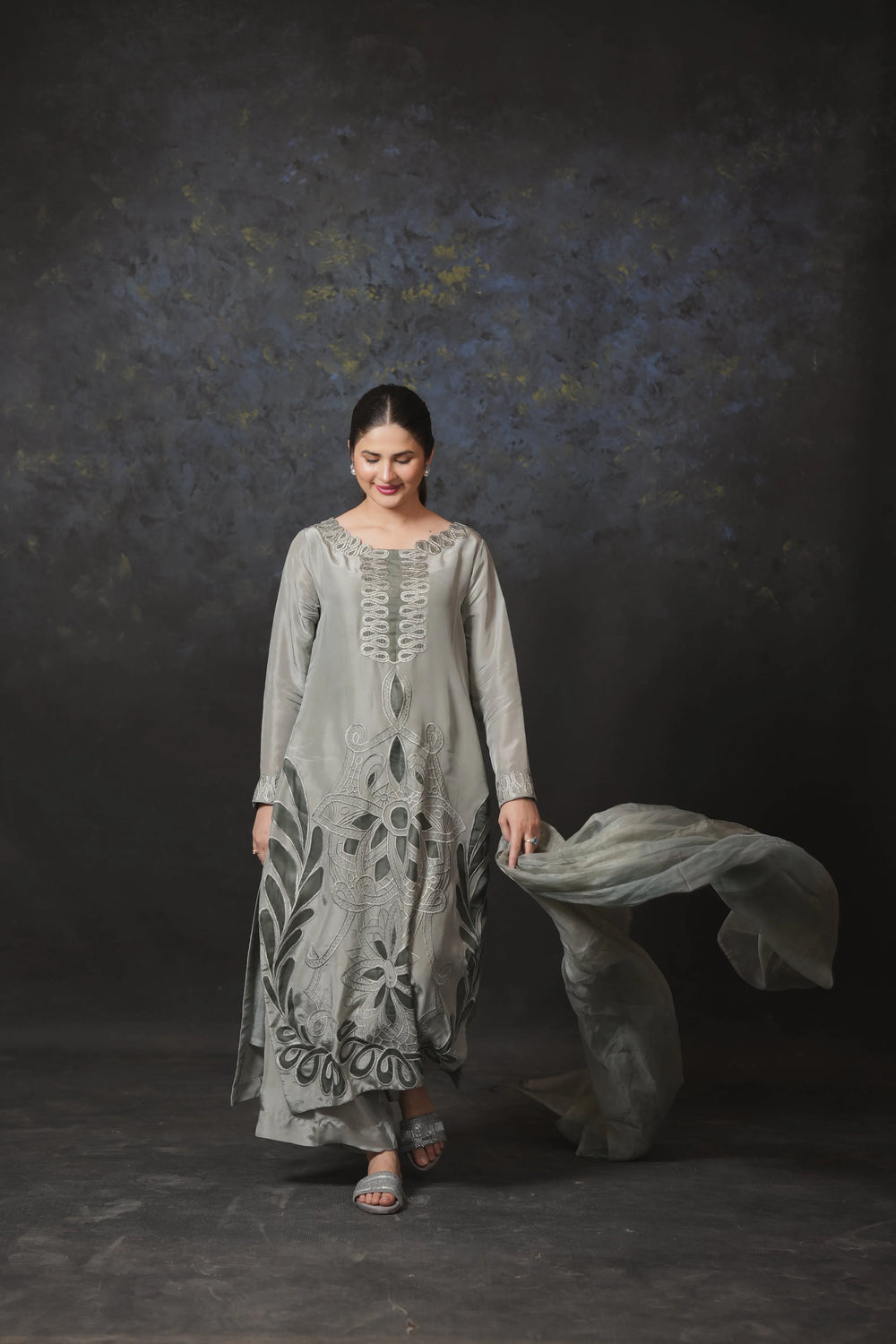 Elegant Grey Embroidered 3-Piece Lawn Suit – Festive Wear - Brands Kahani