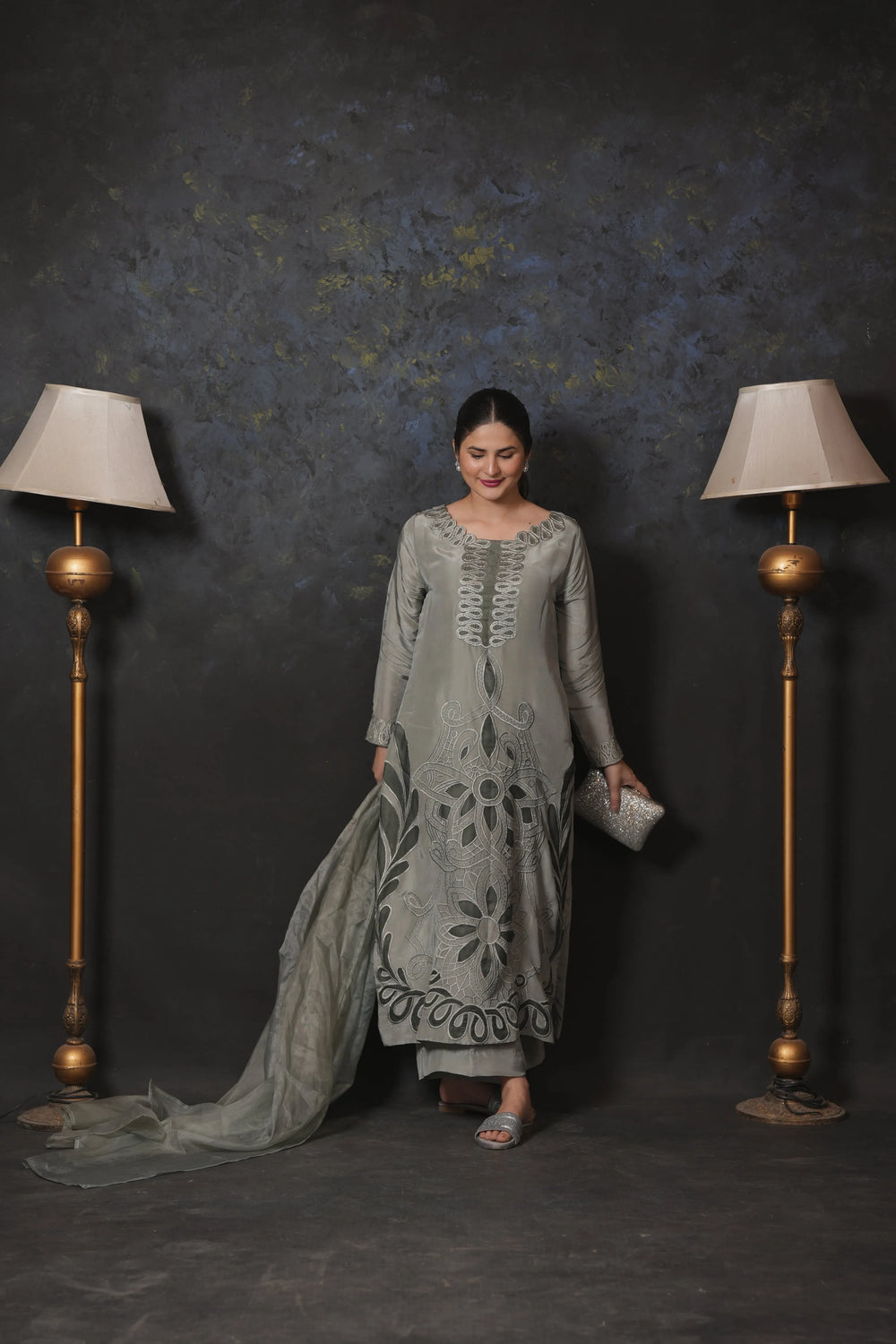 Elegant Grey Embroidered 3-Piece Lawn Suit – Festive Wear - Brands Kahani