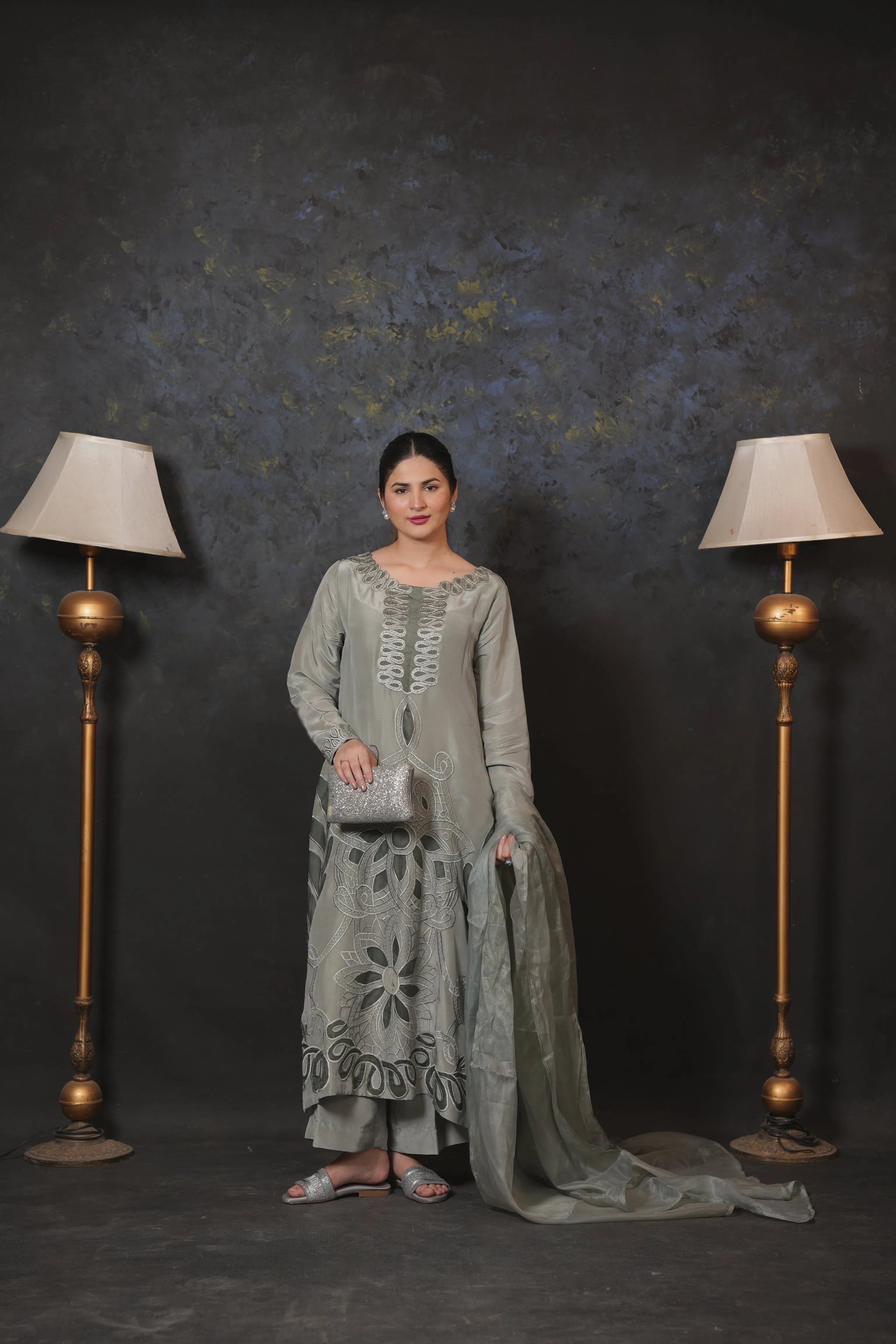 Elegant Grey Embroidered 3-Piece Lawn Suit – Festive Wear - Brands Kahani