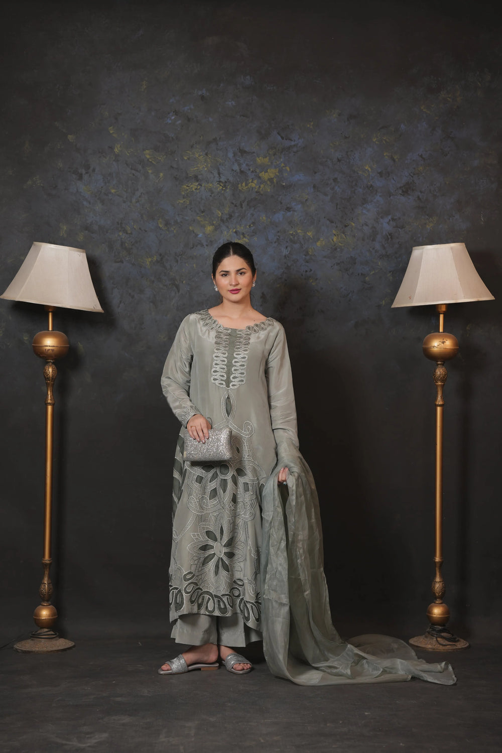 Elegant Grey Embroidered 3-Piece Lawn Suit – Festive Wear - Brands Kahani