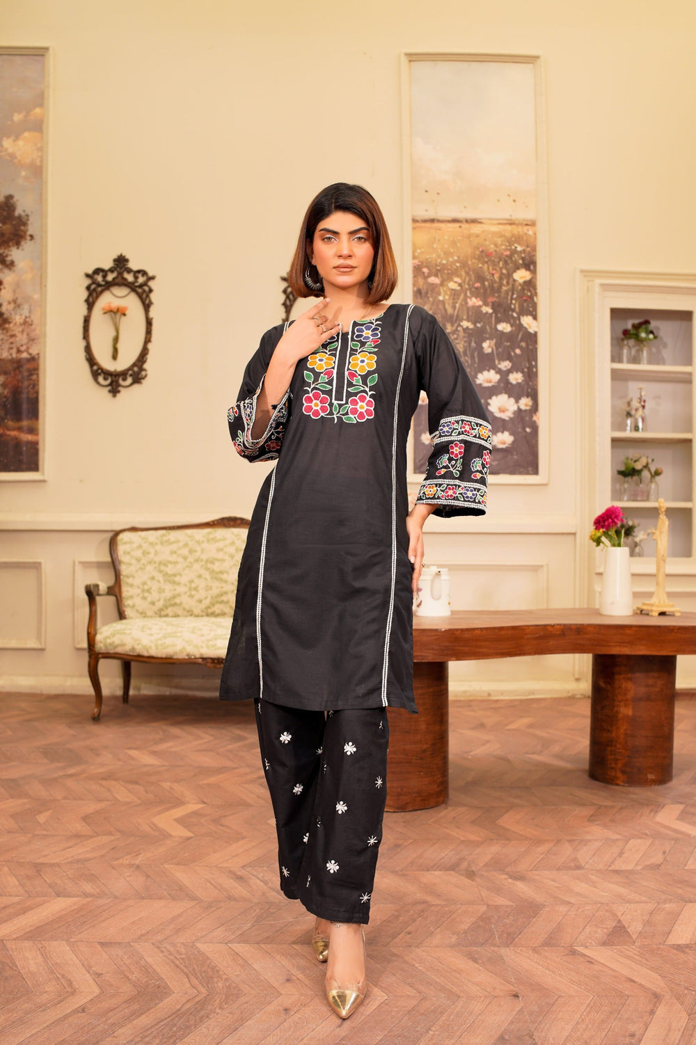 Black Flowerr Emb - Brands Kahani