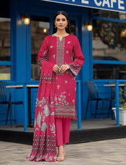 Digital Doriyan Linen 3 Piece Suit – Printed Shirt & Dupatta with Dyed Trouser