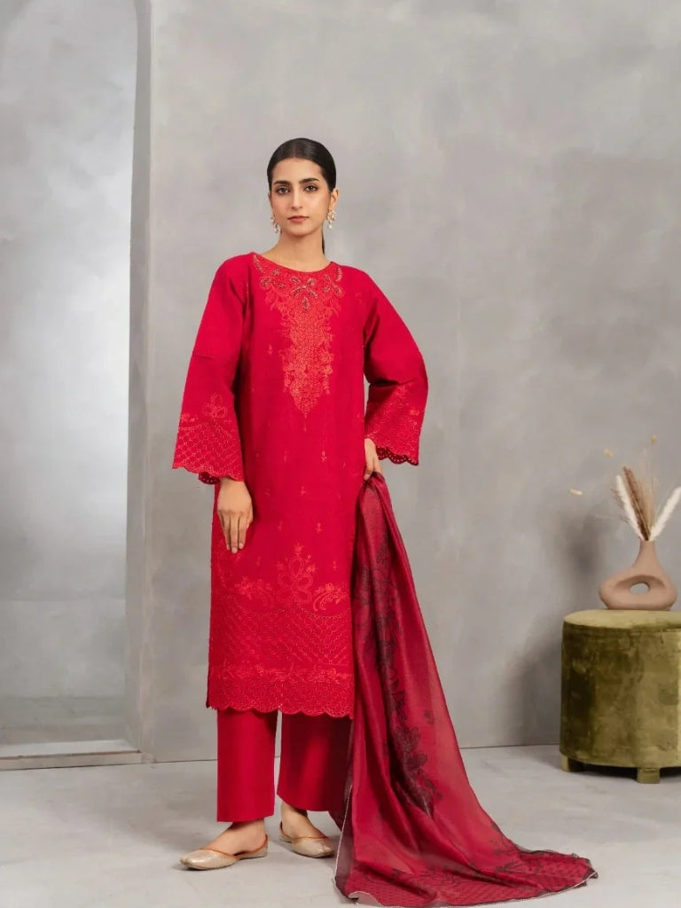 Red Traditional Dress Ruby Radiance 3 Piece Embroidered - Attirepret - Brands Kahani