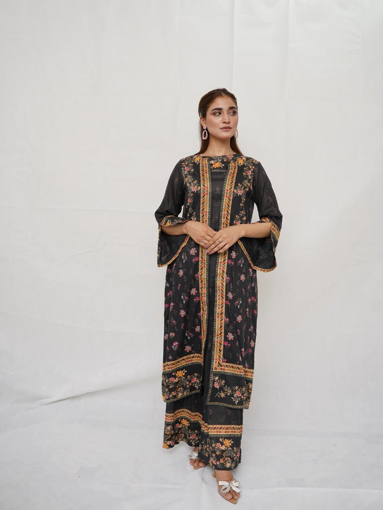 Black Floral Elegance-unstitched - Brands Kahani