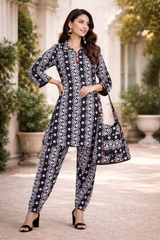 Printed Kurti & Trouser Set with Hand Beg for Women