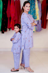 "Lavender Jacquard Embroidered 3-Piece Suit with Zari Dupatta" - Brands Kahani