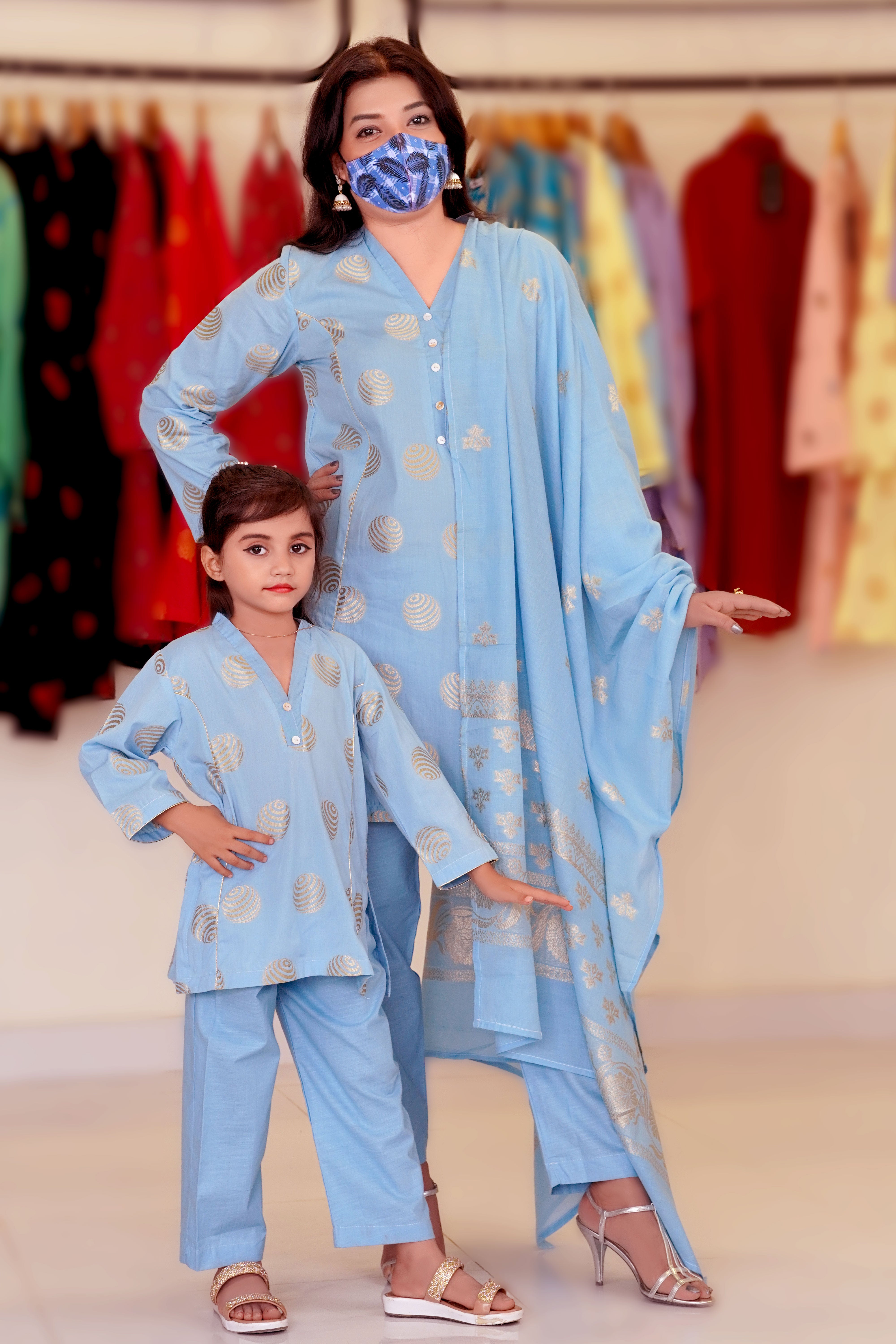 Blossom Blue Jacquard Suit - Brands Kahani