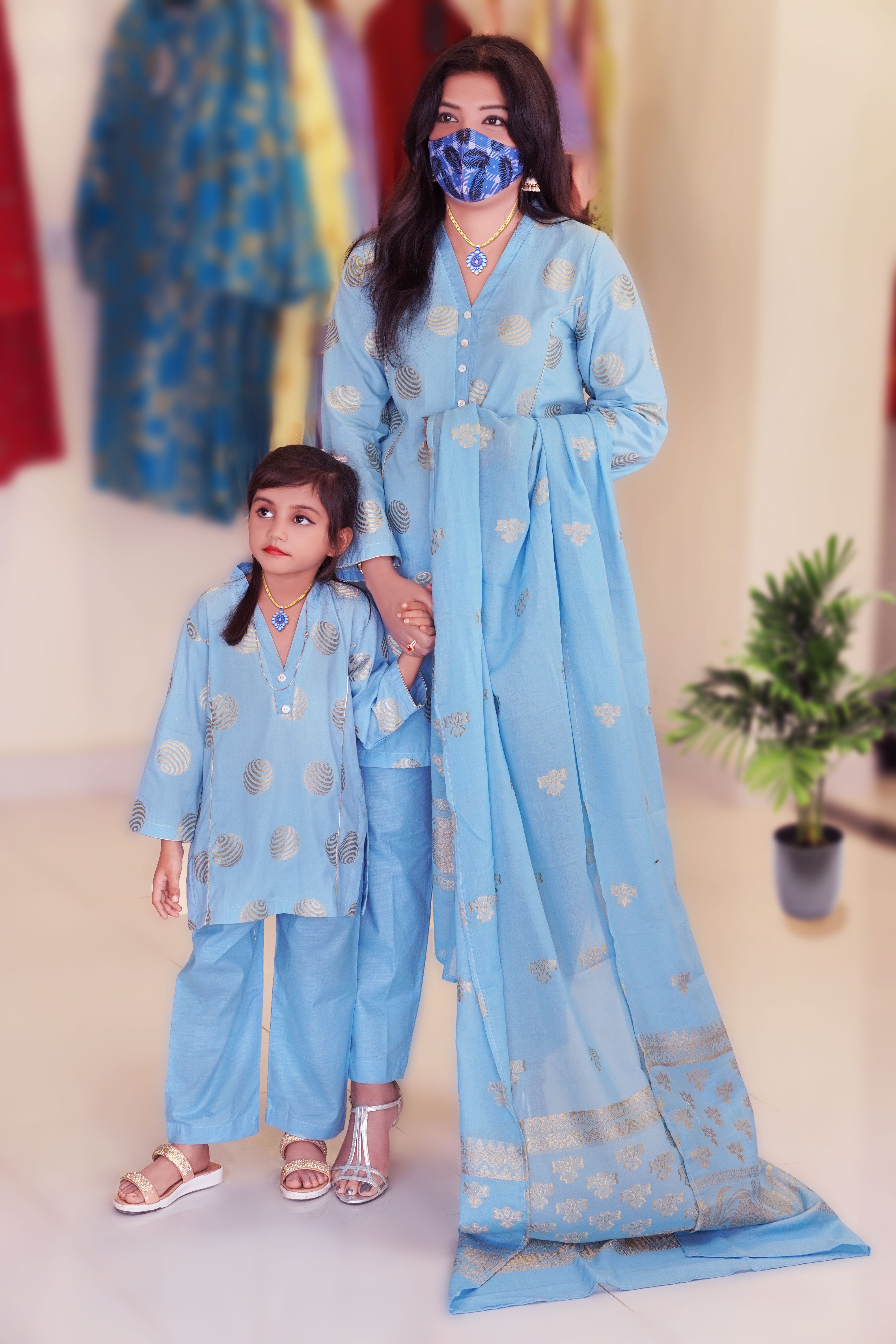 Blossom Blue Jacquard Suit - Brands Kahani