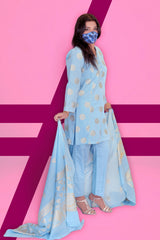 Blossom Blue Jacquard Suit - Brands Kahani